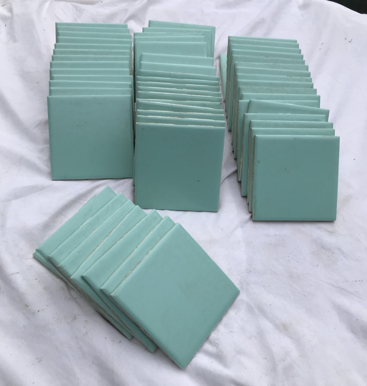 VTG Stylon Lot 60 Aqua Teal Blue Green Ceramic Bathroom Tiles 4″ Sq Old 703-26B