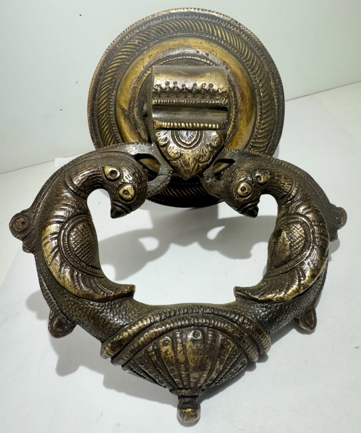 ONE Antique Victorian Large Mansion Palace Size Peacock Bird Brass Door Knocker