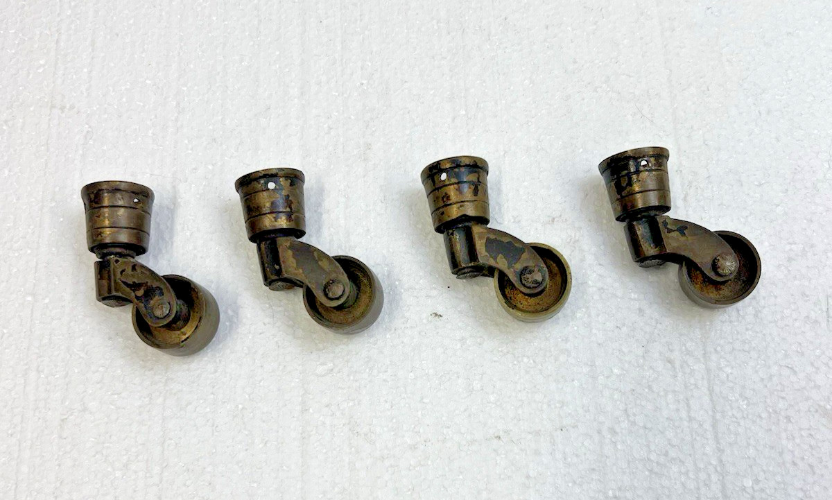 4 Vitntage Brass Swivel Casters Wheels SMALL 2″ Table Furniture Repair Salvage