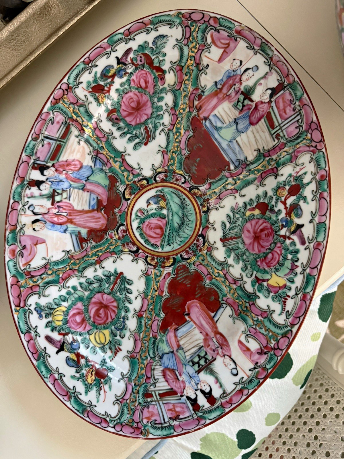 Antique 14” Oval Rose Medallion platter