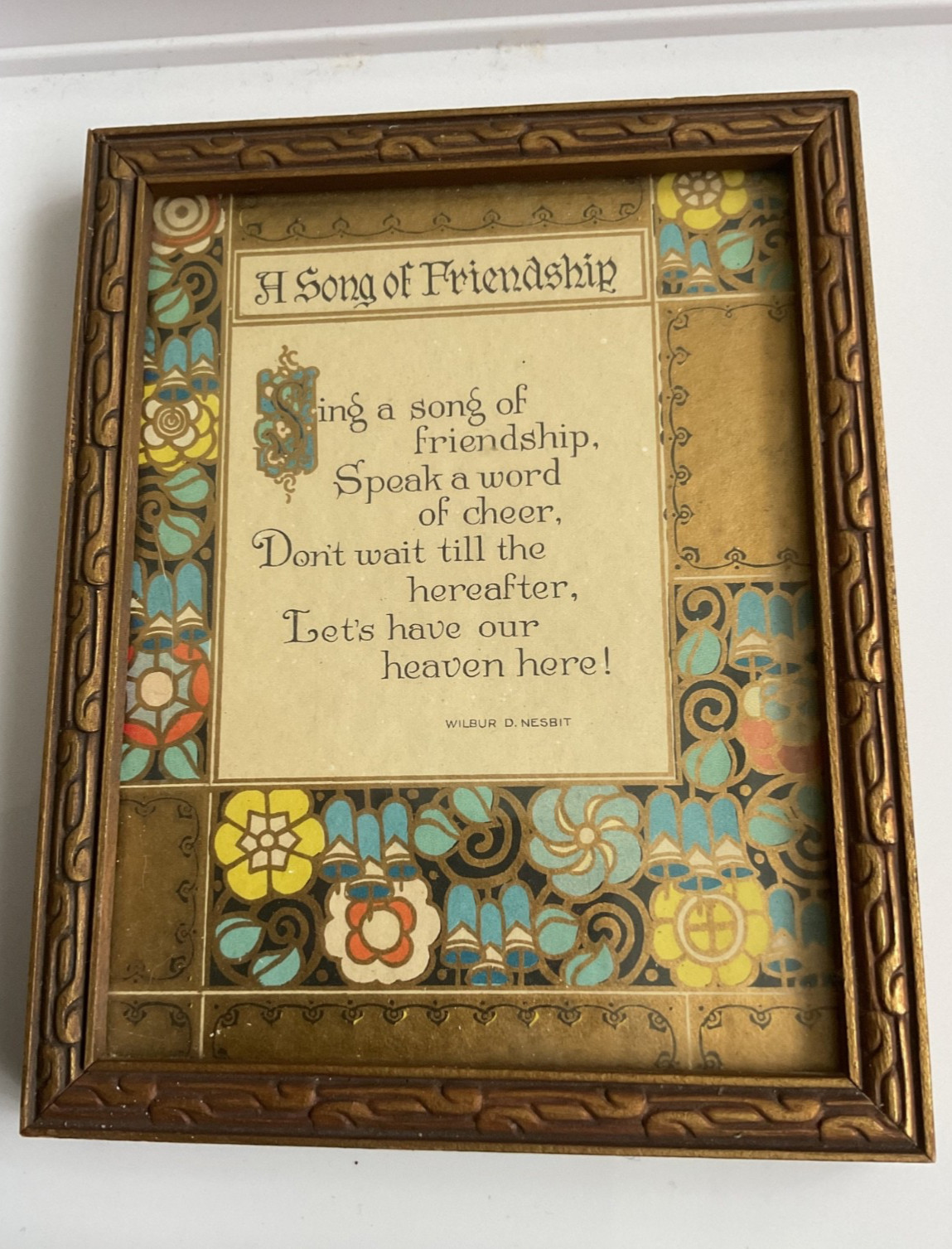 VINTAGE FRAMED P.F. VOLLAND PRINT W/ FRIENDSHIP POEM – ART DECO FRAME C. 1920