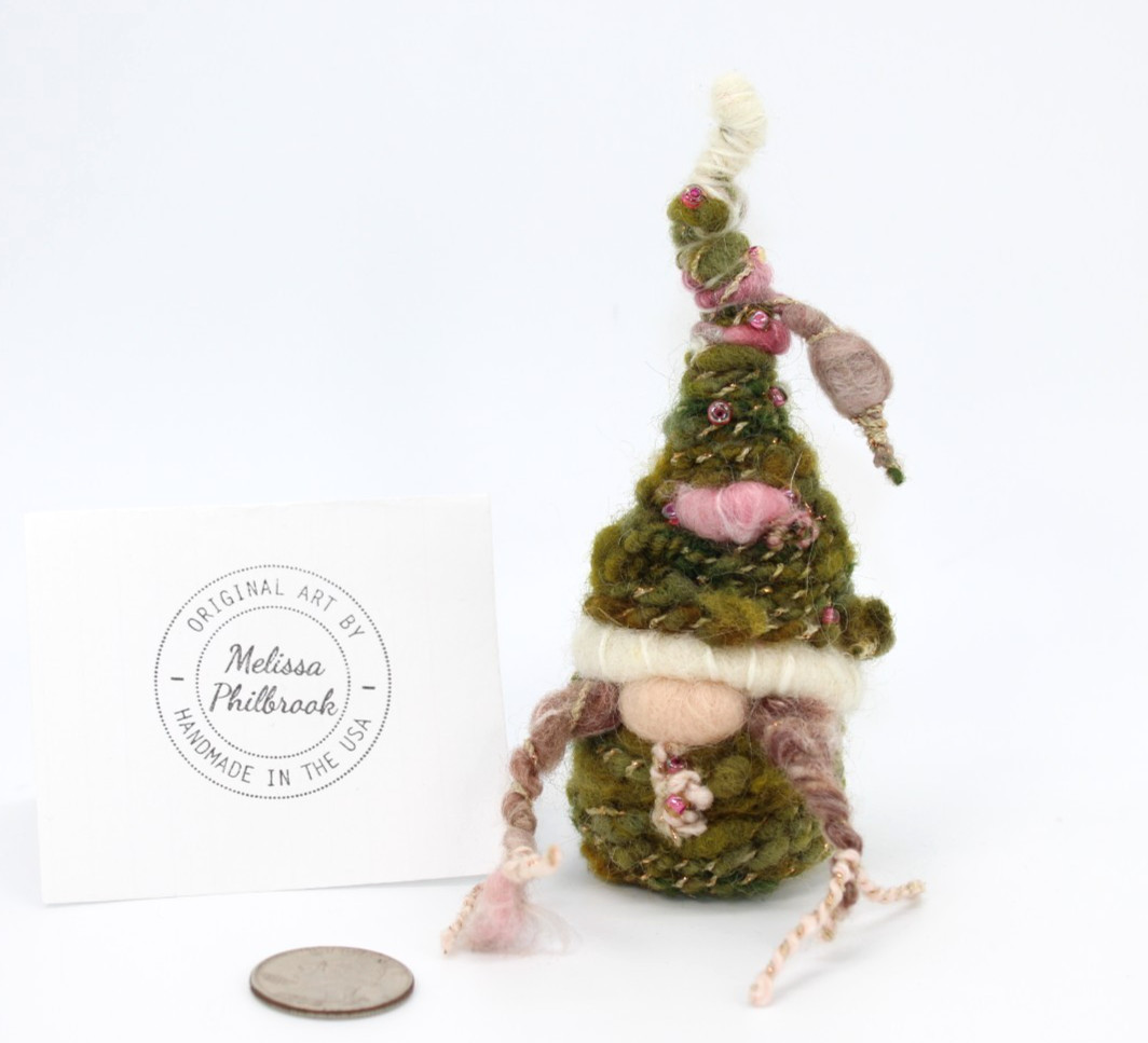 Folk Art Doll Needle Felted Woodland Gnome Fairy Melissa Philbrook “Sylvia” 5″