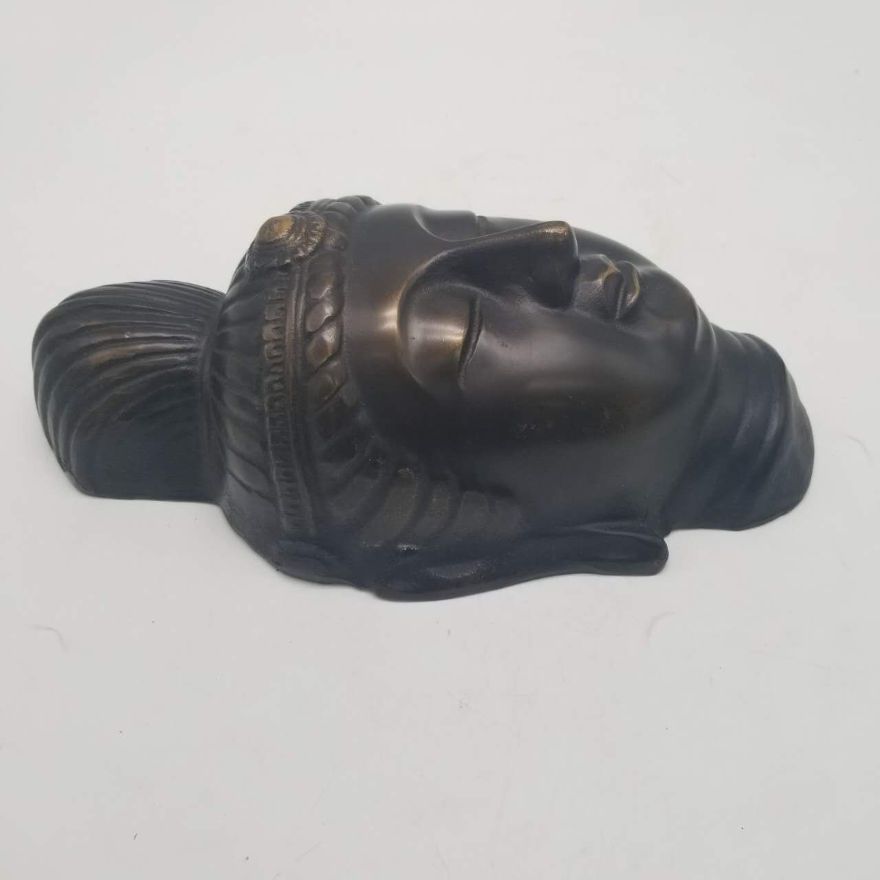 Vintage Japanese Iron Head of Kannon (Guan Yin) with Hanging Cord