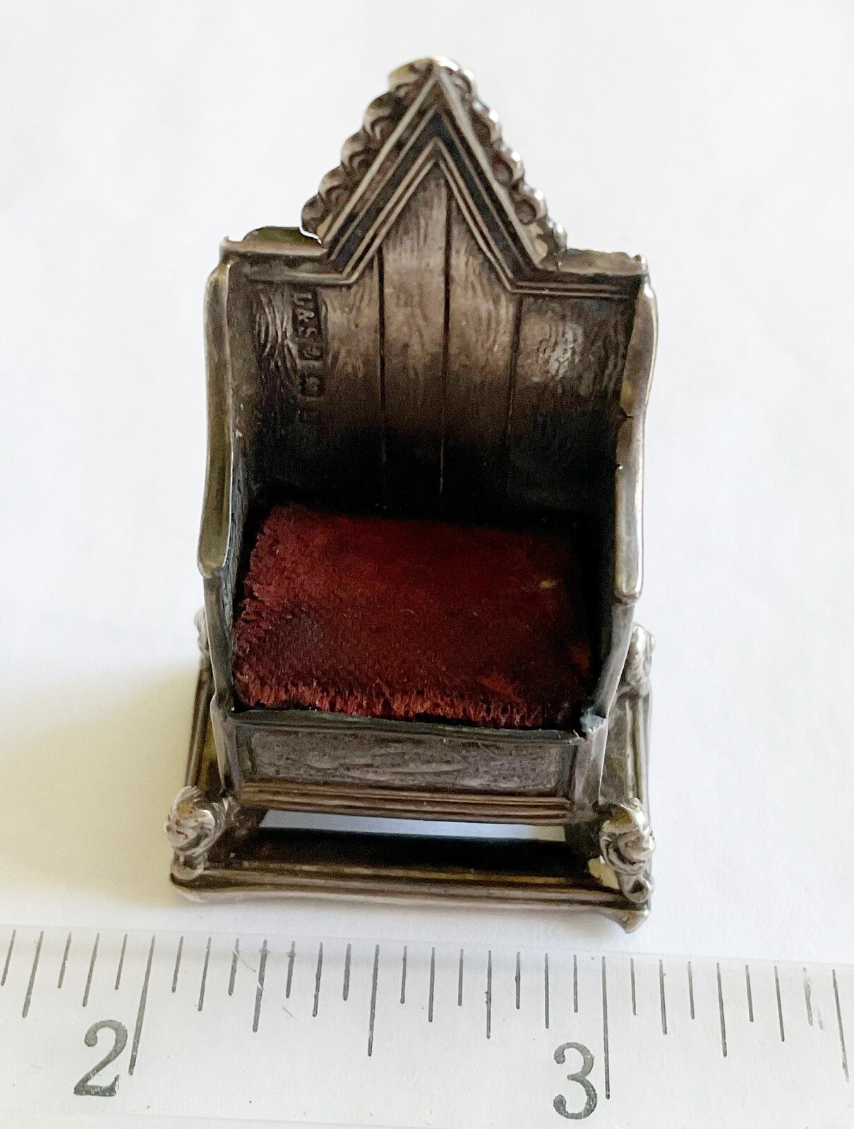 Antique Victorian Silver Miniature Chair/Pin Cushion/Emery