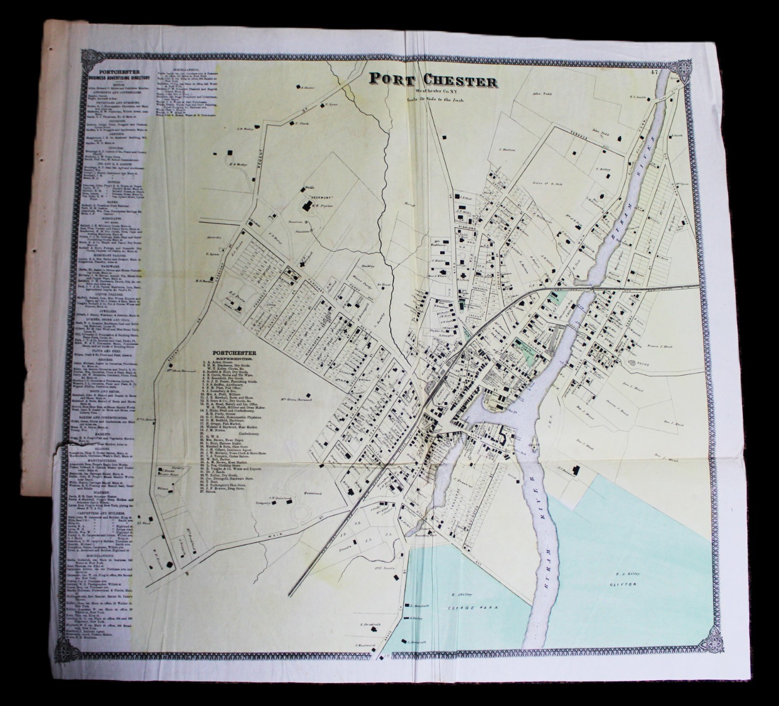 BEERS ELLIS & SOULE ATLAS MAP OF VILLAGE OF PORT CHESTER NY 1868 ORIGINAL