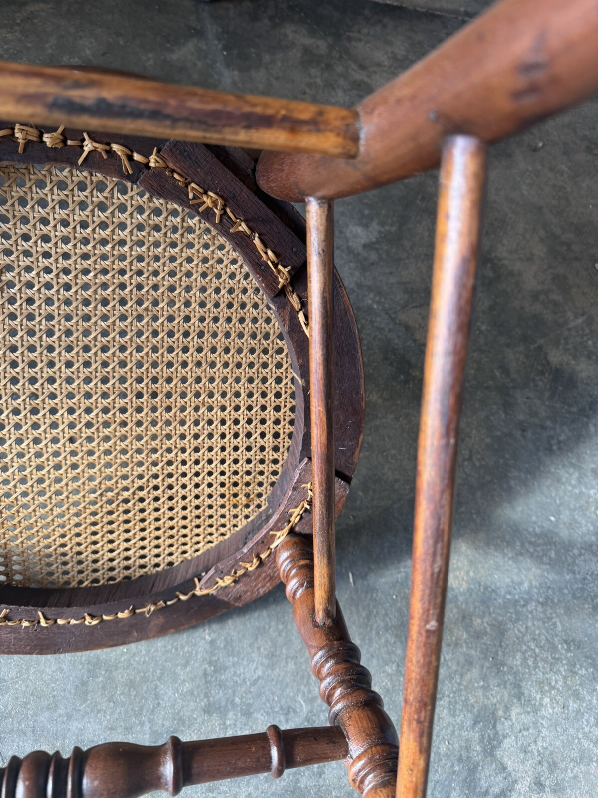 Antique Victorian EASTLAKE Solid Walnut Cane Bottom Carved Dinning Parlor Chair