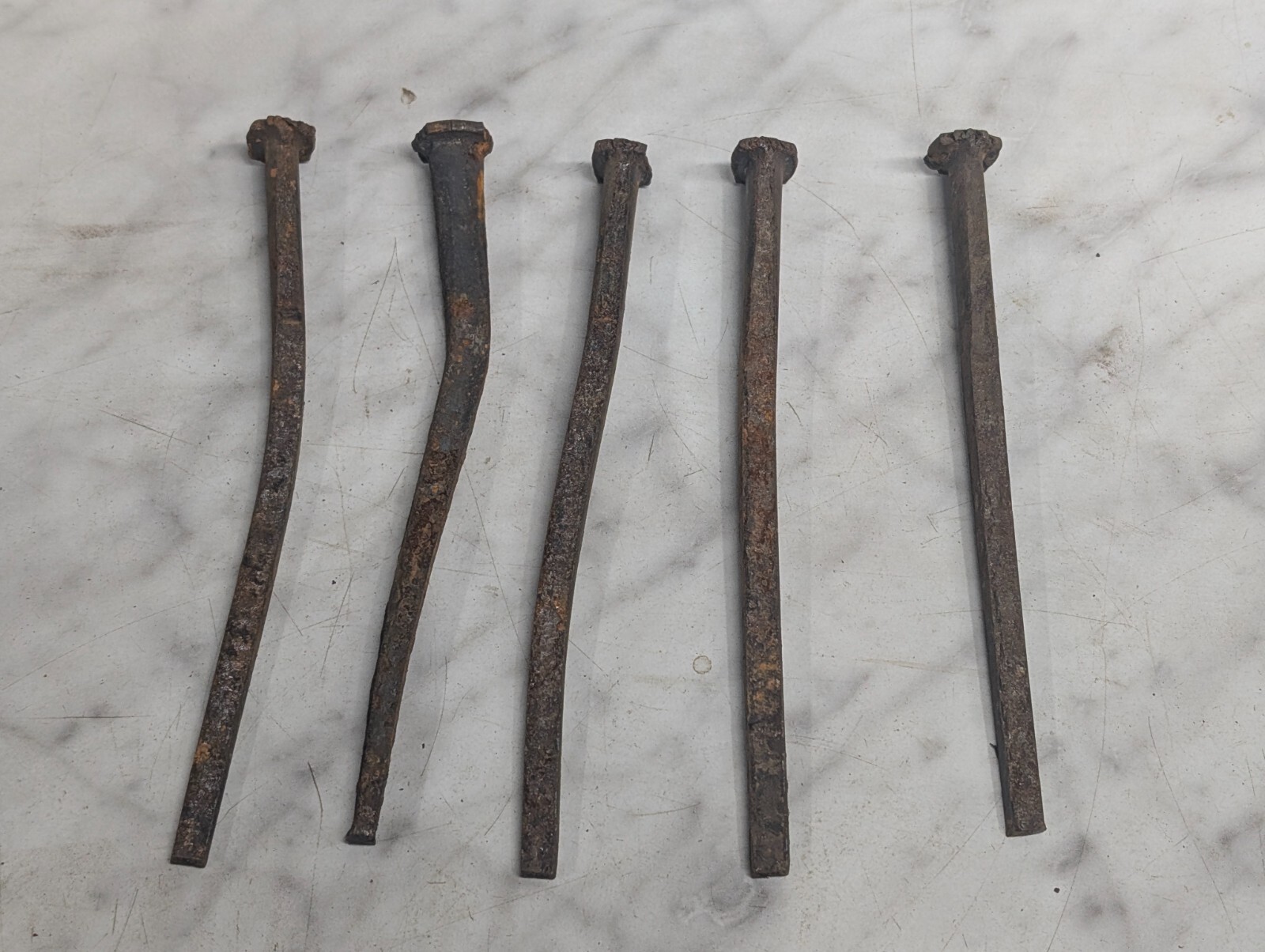 Lot QTY 5 Antique ~6″ long square cut nails Steel Iron Blacksmith DIY Metal Art