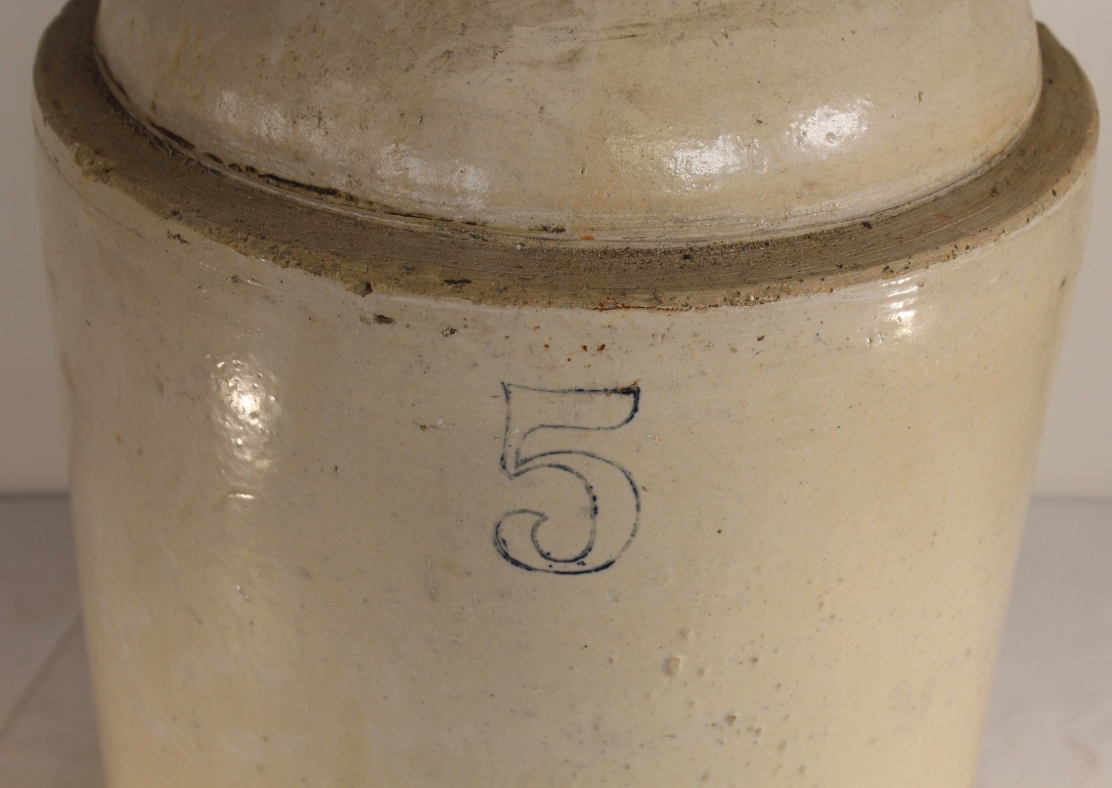 Antique Jug Stoneware Pottery Jug Marked 5 Primitive Americana LARGE Heavy Jug