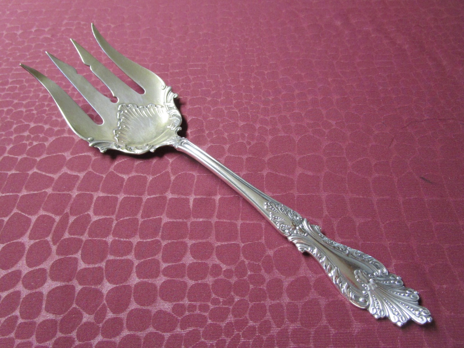 RAPHAEL Fish Serving Fork Gilded Tines ROCOCO Silverplate 1896 No Monogram gbr