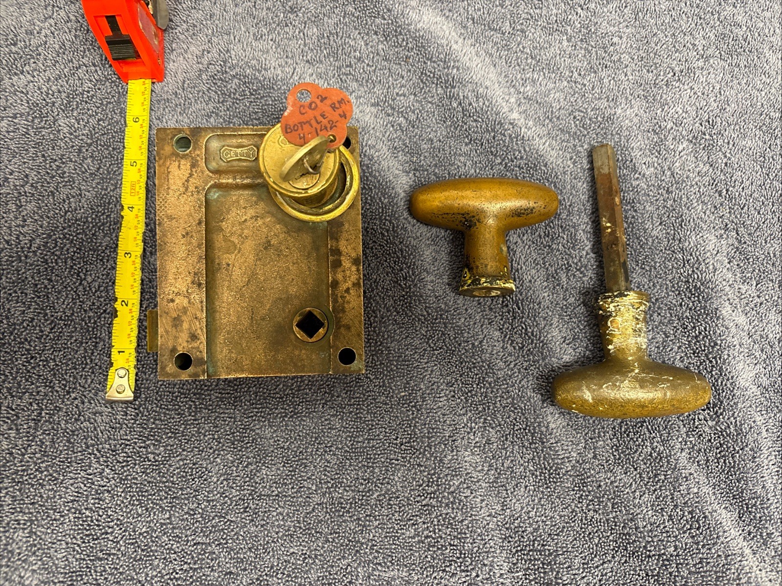 Vintage Getty & Co Brass Surface Mount Door Lockset Knob With Key