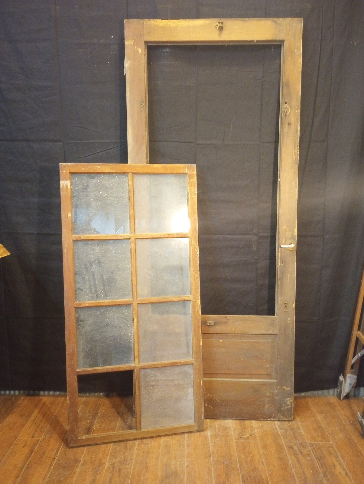 3/4 Glass 8 Pane Peek-a-boo Interior Door & Original Hardware 35 3/4″ x 84 1/2″