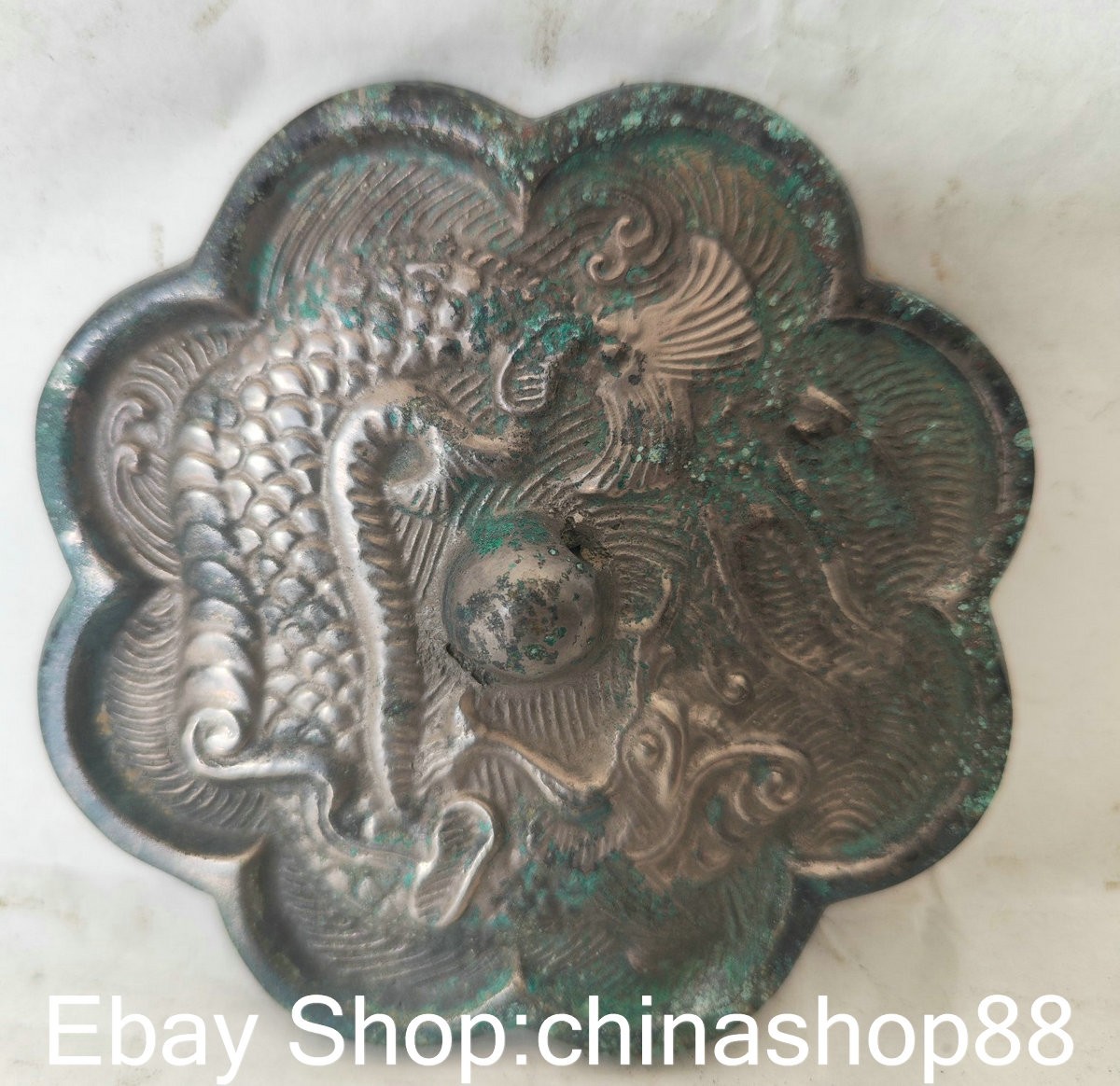 4″ Old Chinese Bronze Ware Dynasty Palace Dragon Loong Bronze Mirror