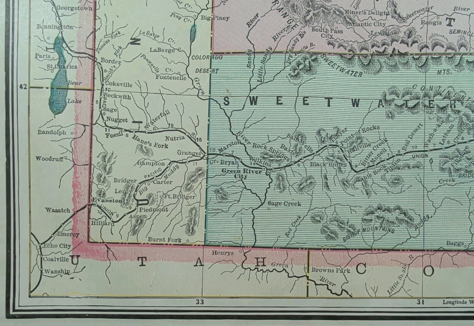 Vintage 1889 WYOMING TERRITORY Map 14″x11″ Old Antique Original YELLOWSTONE PARK