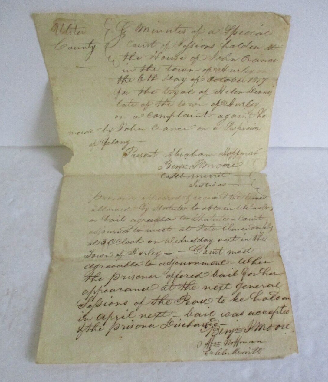 1817 Minutes COURT OF SESSIONS, HURLEY, ULSTER COUNTY, NY, Crance vs Denny