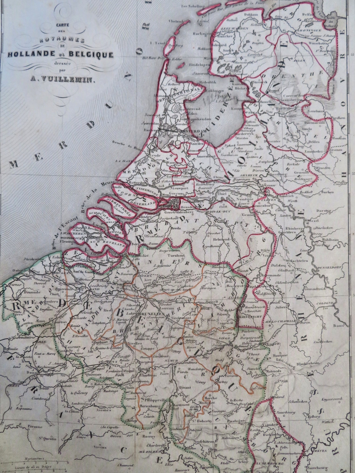 Netherlands Belgium Luxembourg Holland Flanders 1852 Vuillemin engraved map