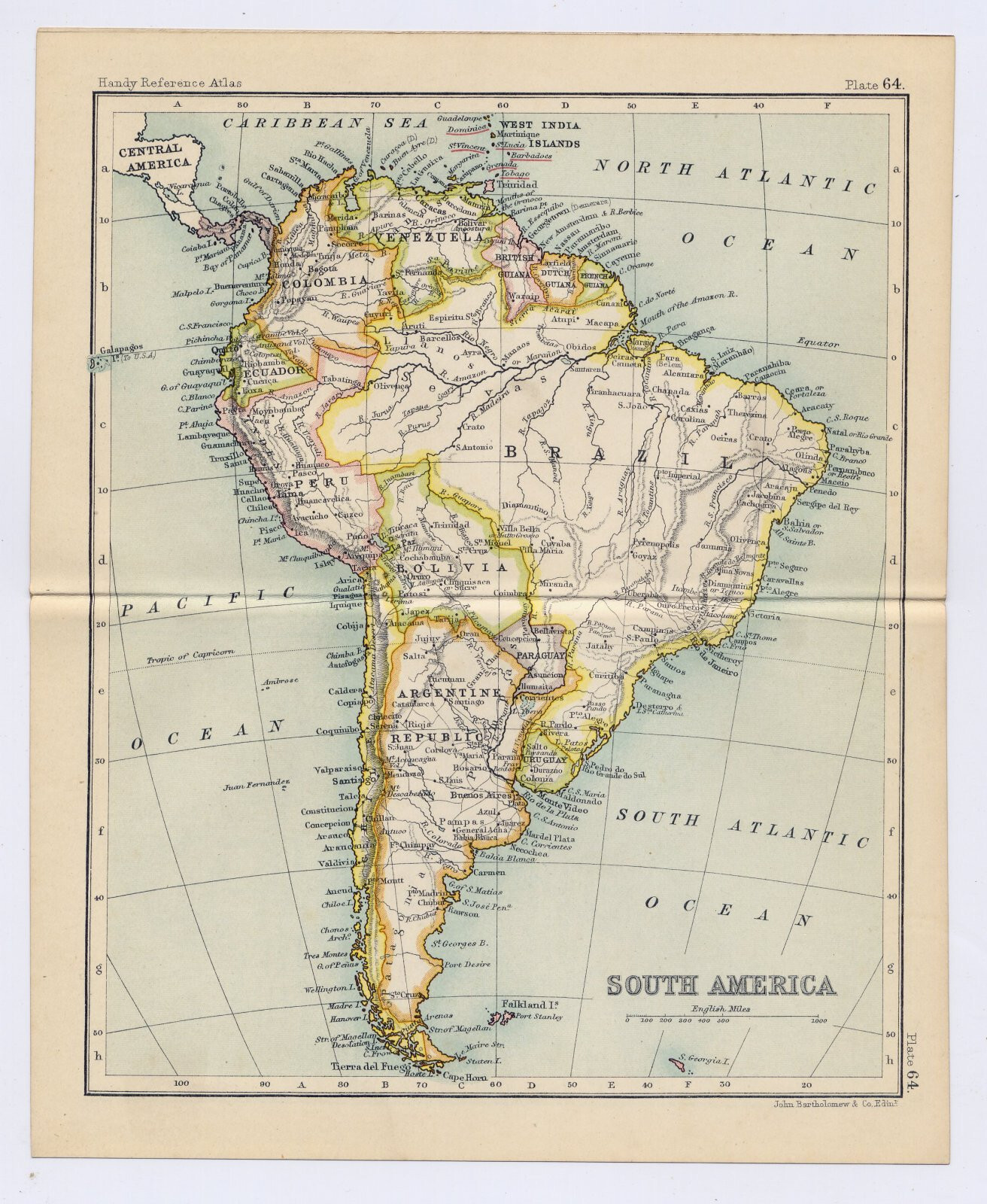 1912 ANTIQUE MAP OF SOUTH AMERICA BRAZIL ARGENTINA / VERSO BRITISH GUIANA GUYANA