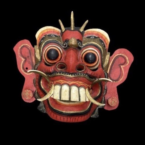 Balinese Wood Painting Mask Devil Beast Head Wall Plaque 10x12x5″ VTG Antique
