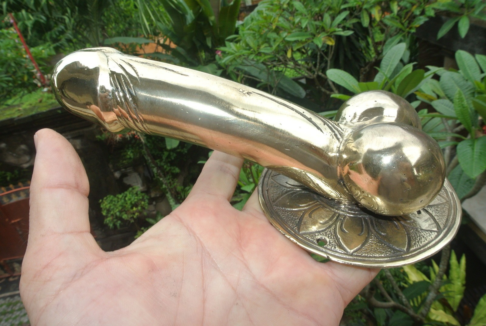 2 large version PENIS erect DOOR PULL HOOK heavy aged brass 9 ” handle hand made