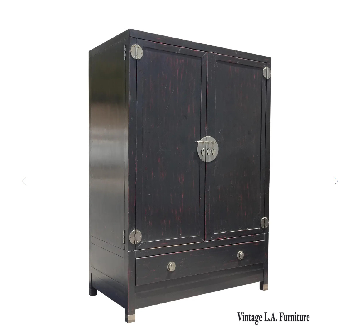 Vintage Asian Baker Furniture Black Lacquer Entertainment Storage Cabinet Armoir