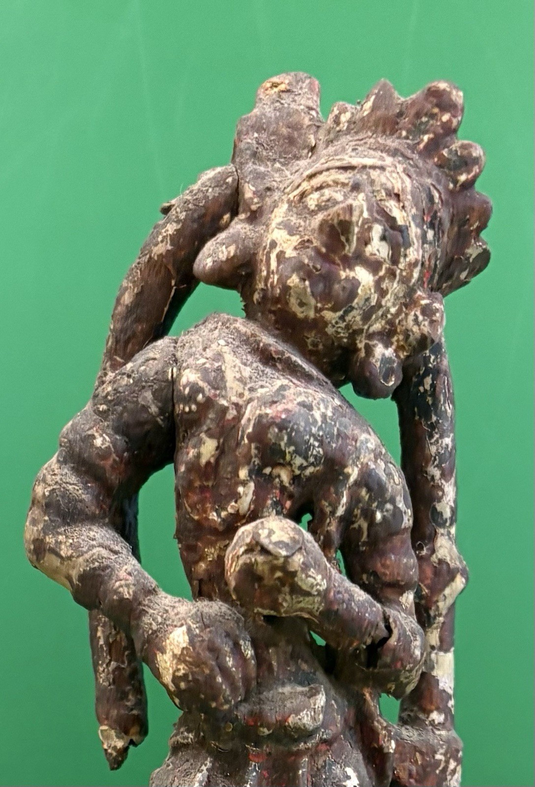 ANCIENT PARVATI STATUE INDIA HINDU SHIVA WOOD & POLYCHROME 17TH CENTURY ANTIQUE