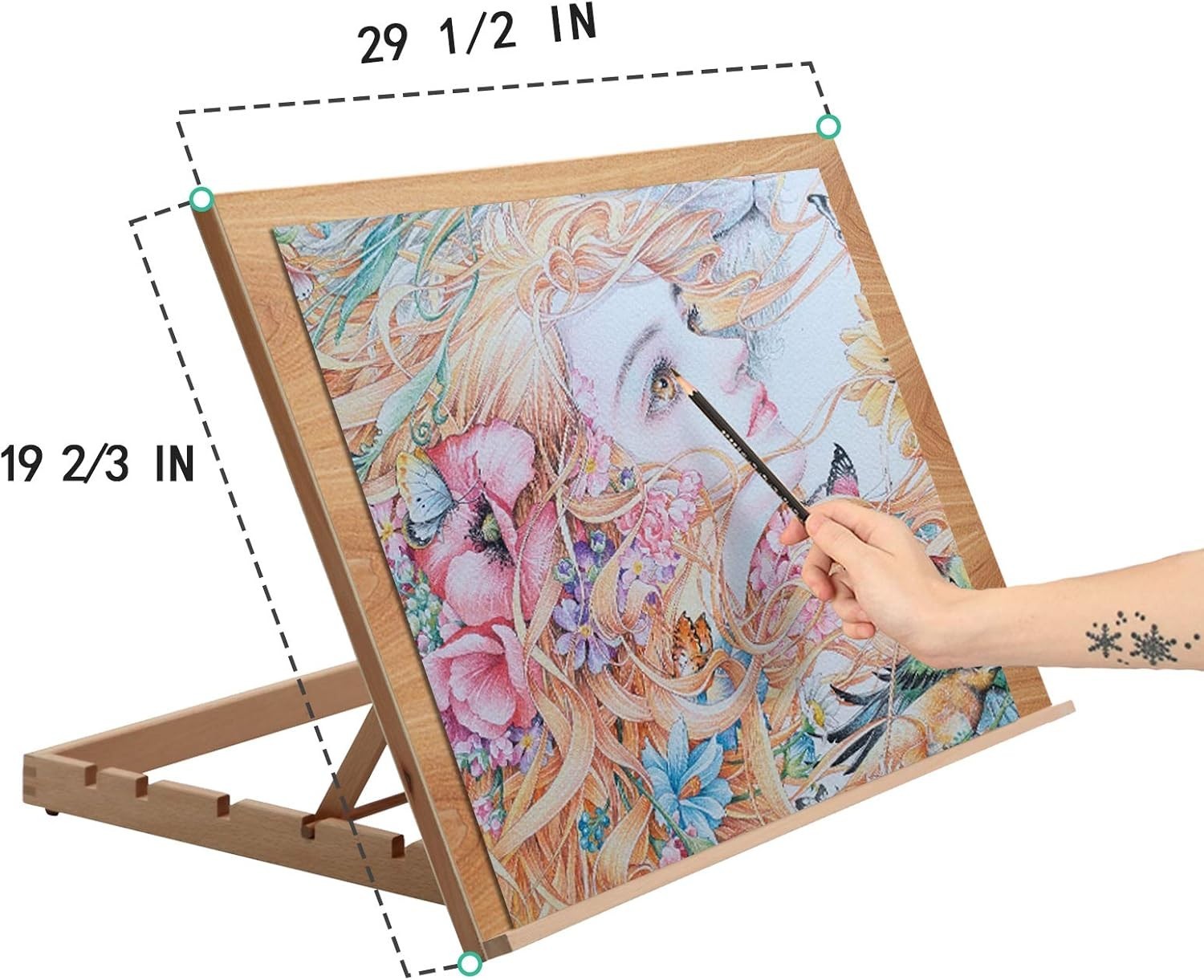 Extra Large 5-Position Drawing Table, Beech Wood Easel with Adjustable Angles