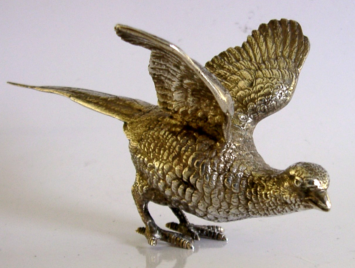 HEAVY 125g STERLING SILVER PHEASANT BIRD FIGURE 1958 HUNTING SHOOTING ENGLISH