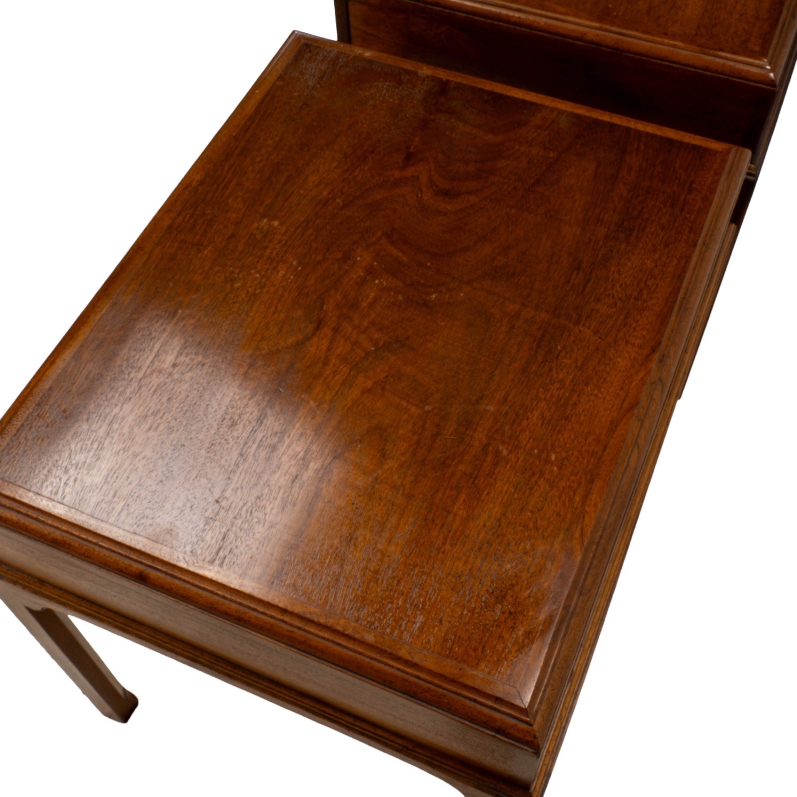 Vintage Burl Walnut Nightstands by Fine Arts Furniture W/ Brass Handles – A Pair