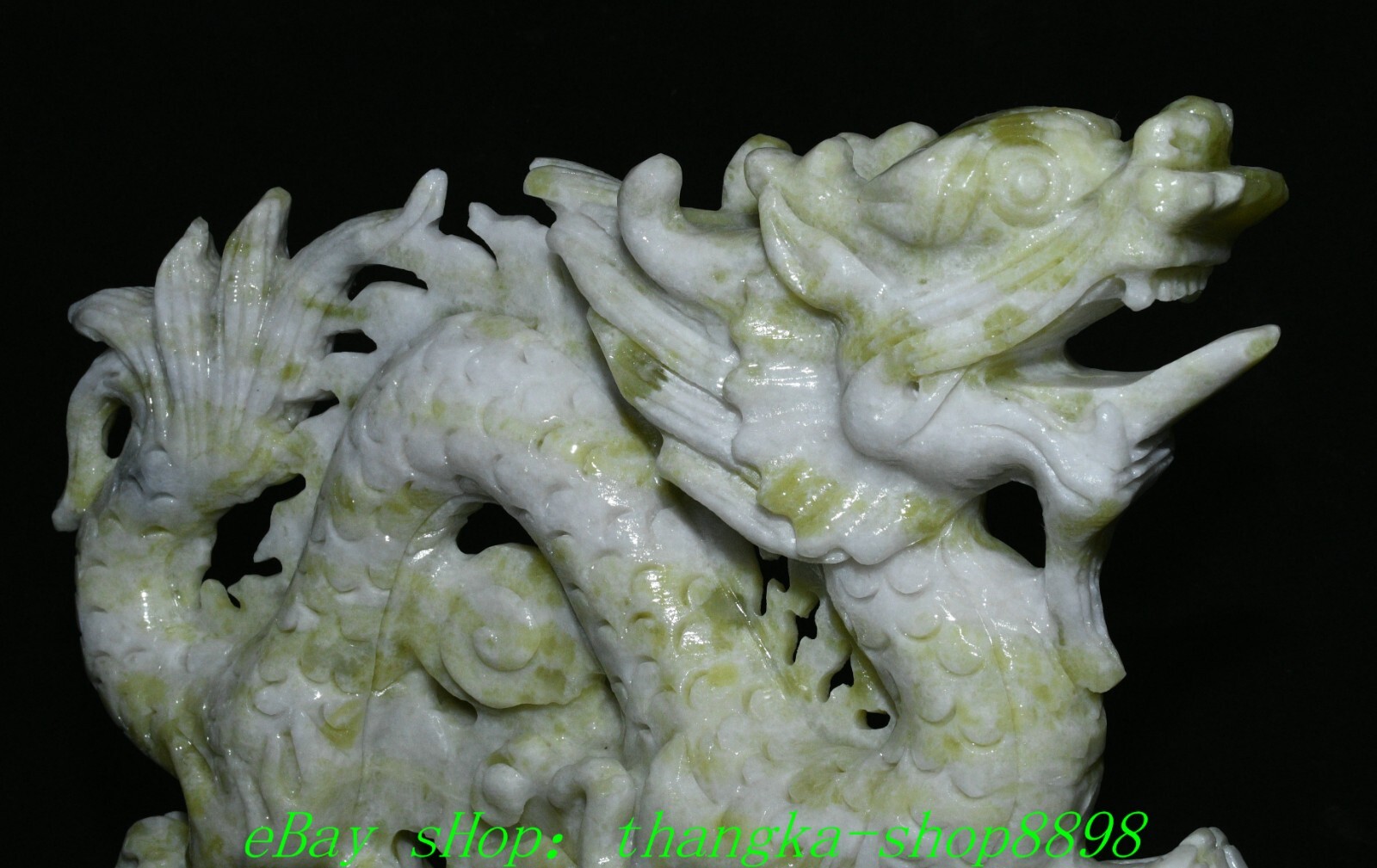 11″ China Lantian Green Jade Feng Shui 12 Zodiac Year Animal Dragon Loong Statue