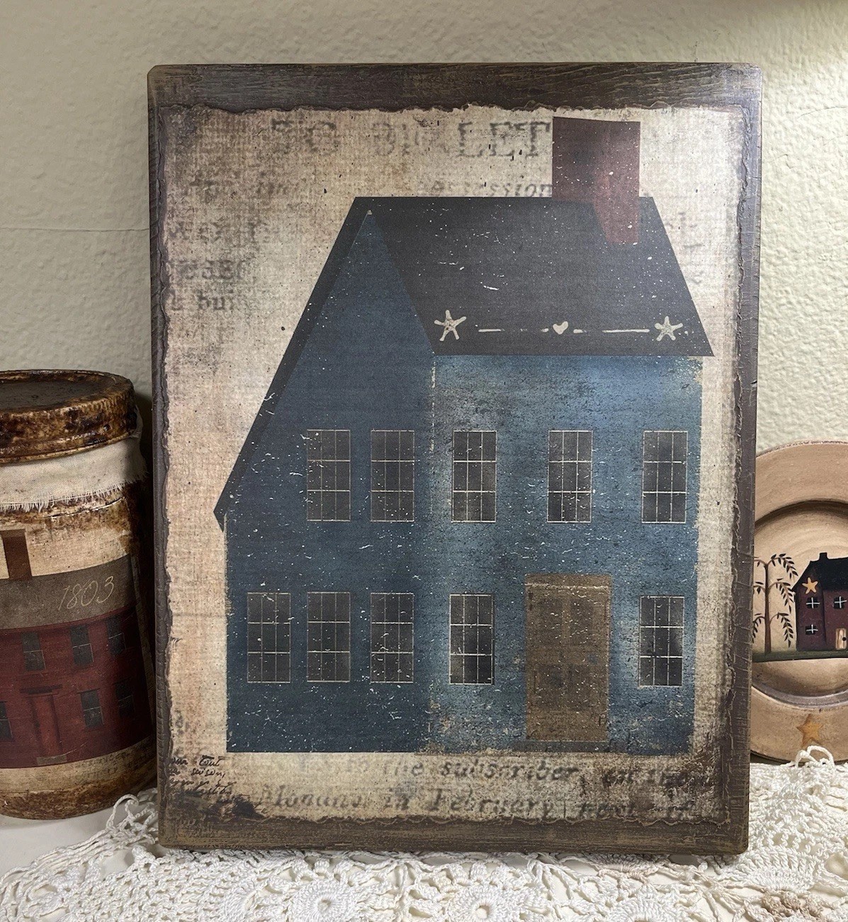 Salt box House, Folk Art, Primitive, Handcrafted Wooden Sign #2