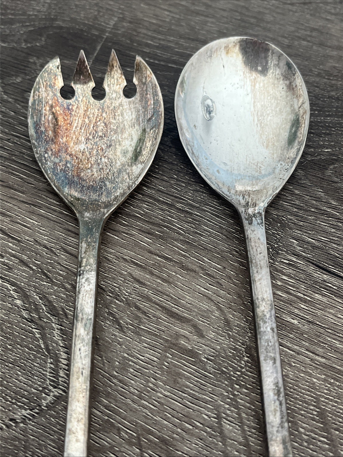 Rogers Italy Silverplate Salad Servers 9″ Fork & Spoon Set Vintage MCM Flatware