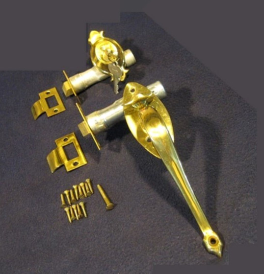 Vintage Entry Lock Set Brass Pull Handle & knob Dead Bolt w/ 2 keys – Dexter NOS