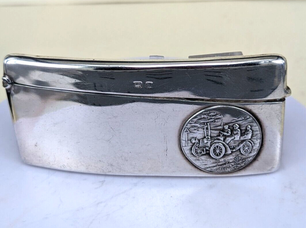 1907 Solid silver card case with automobile vintage car theme by James Fenton