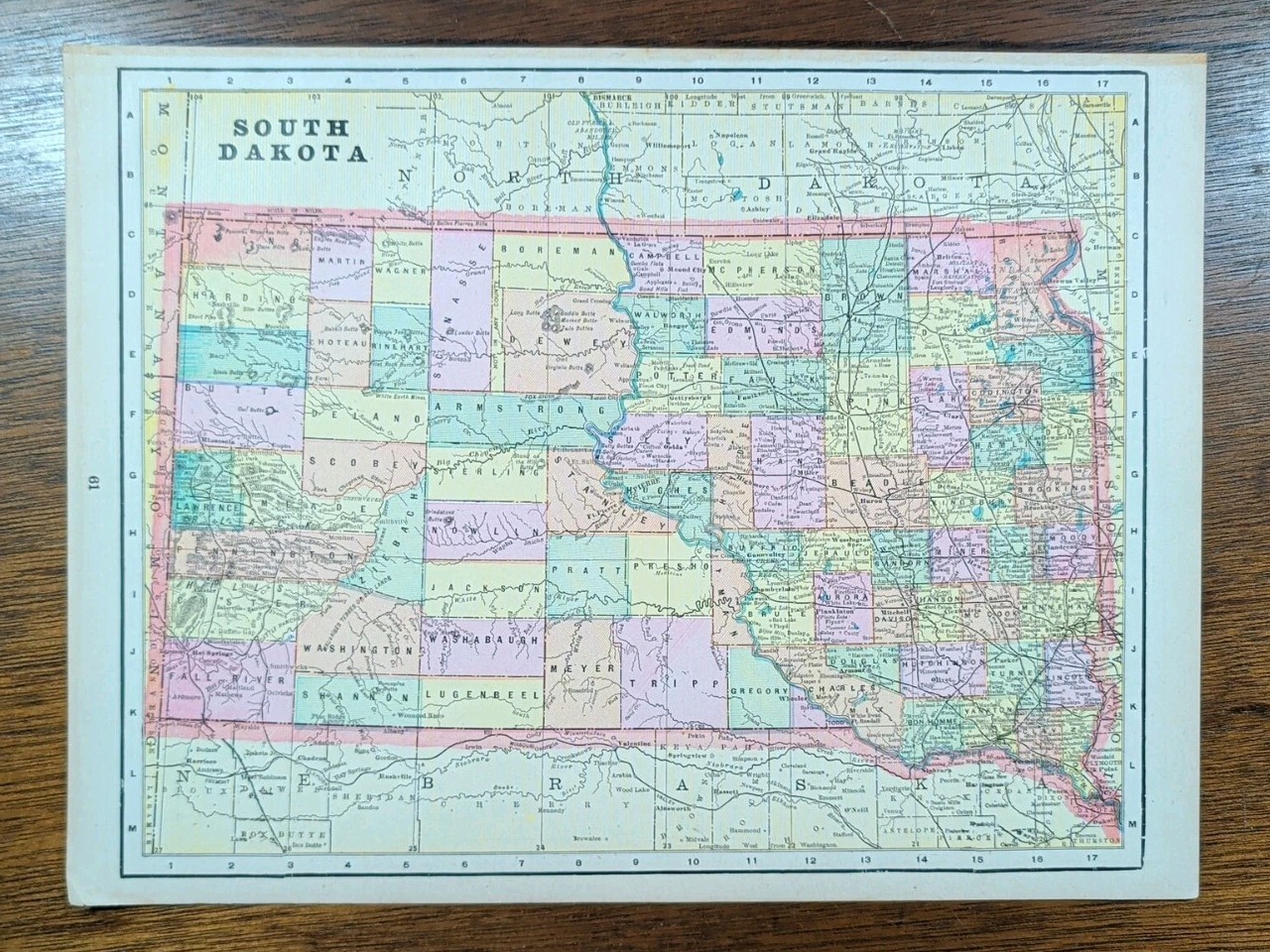 Vintage 1894 SOUTH DAKOTA Map 14″x10″ Old Antique Original RAPID CITY CUSTER SD