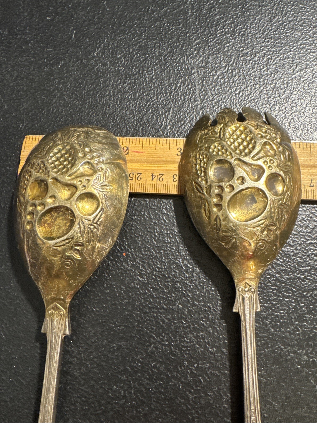 A1 EPNS Sheffield King’s Pattern Serving Spoon & Spork Berry/Fruit, Gold Washed