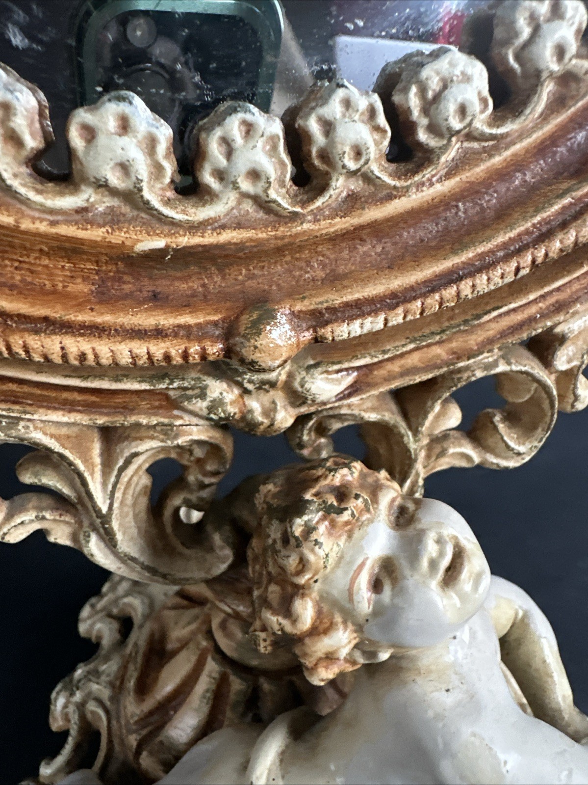 Antique Vanity Mirror Cast “Iron Art” Swivel Victorian Heavy Angel Ornate(4)