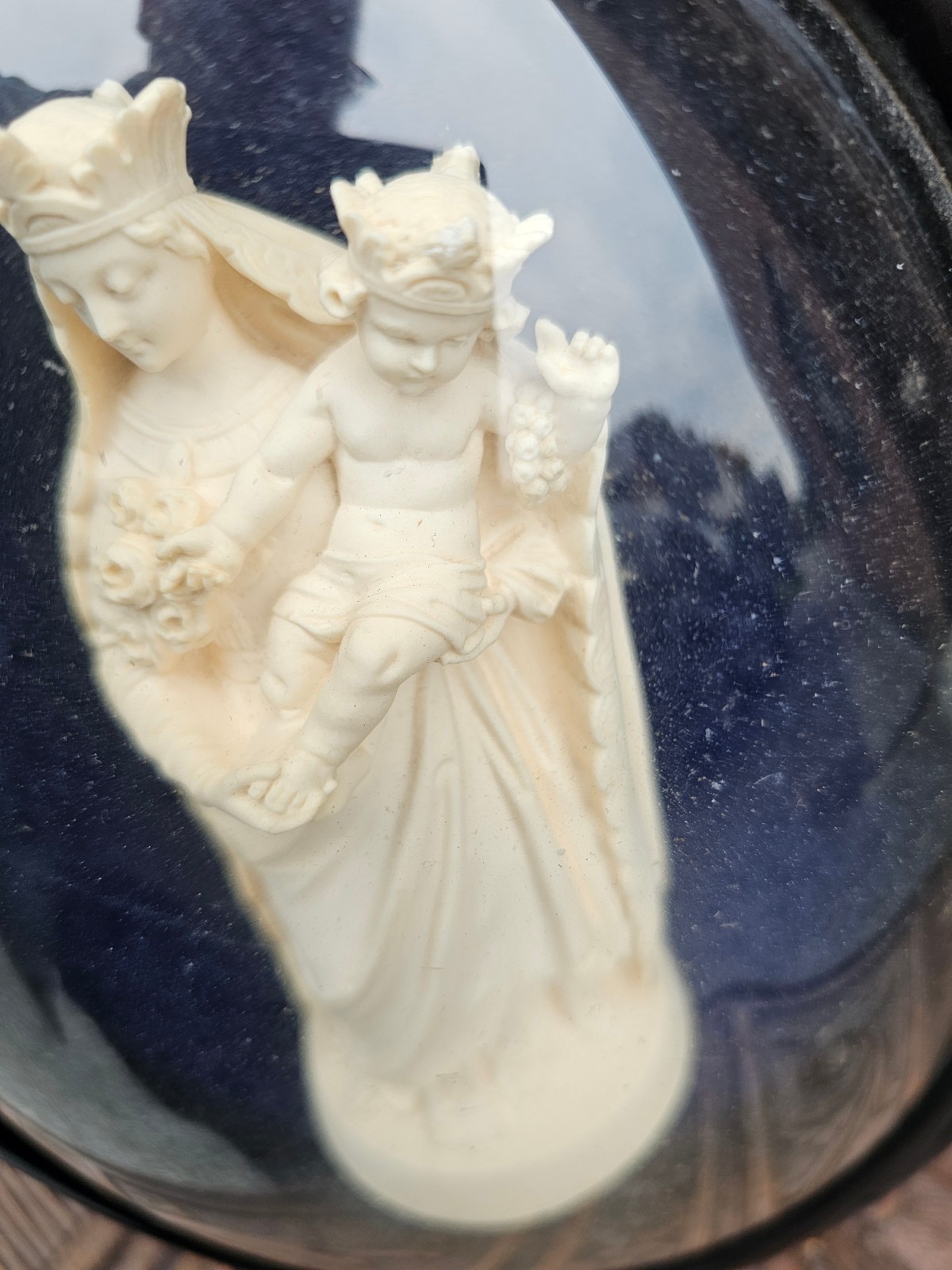 Antique meerschaum Virgin Mary Jesus Queen heaven bas relief religious plaque