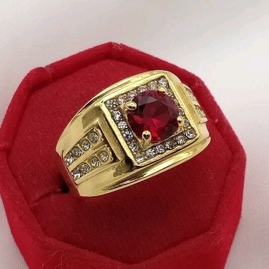 Ring Red Gem Stainless Gold Plated 18k Jewelry Thai Amulet size 10