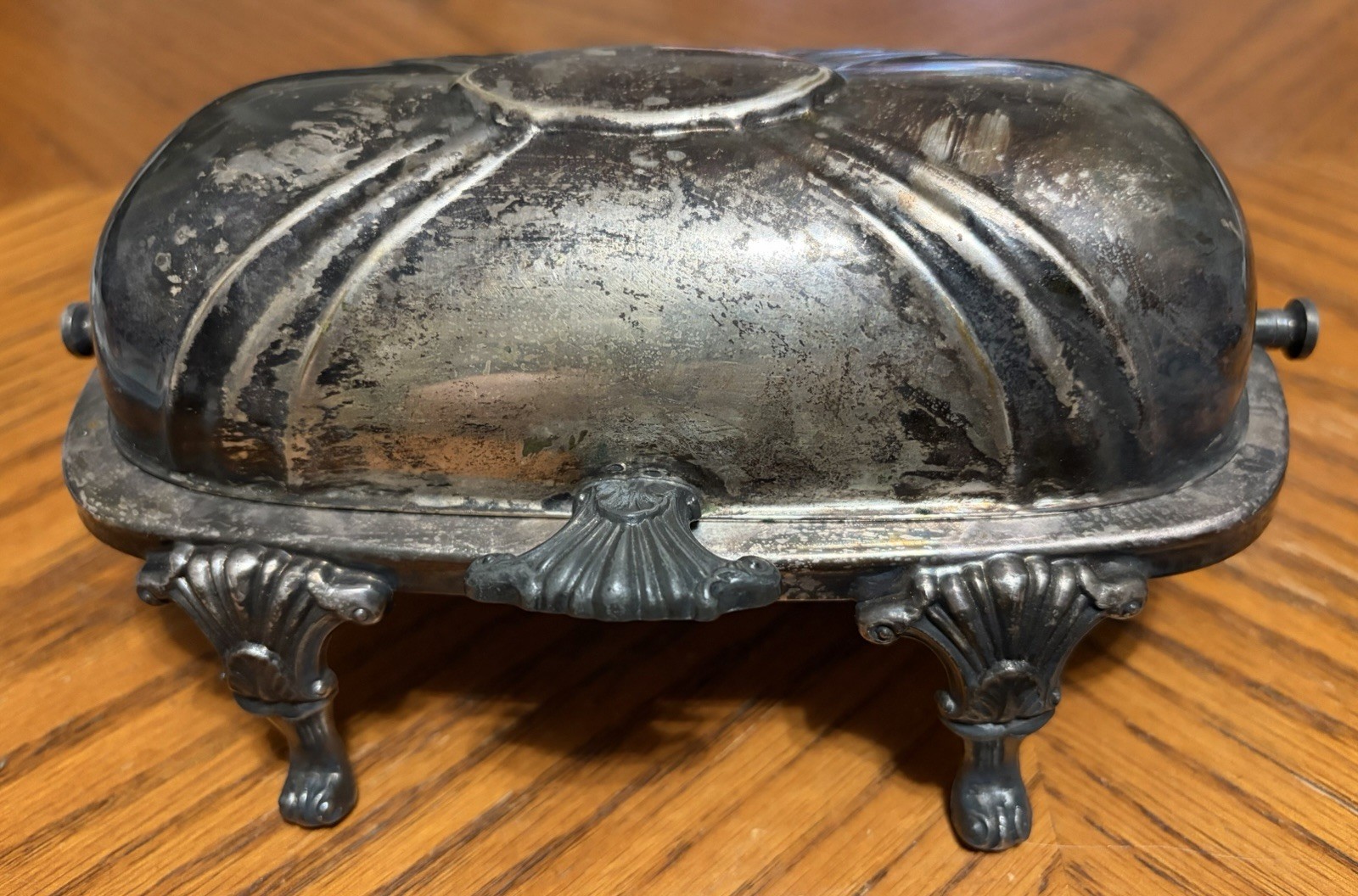 Bristol Silver Victorian Silverplate Butter Dish W Ornate Legs & Roll Away Lid