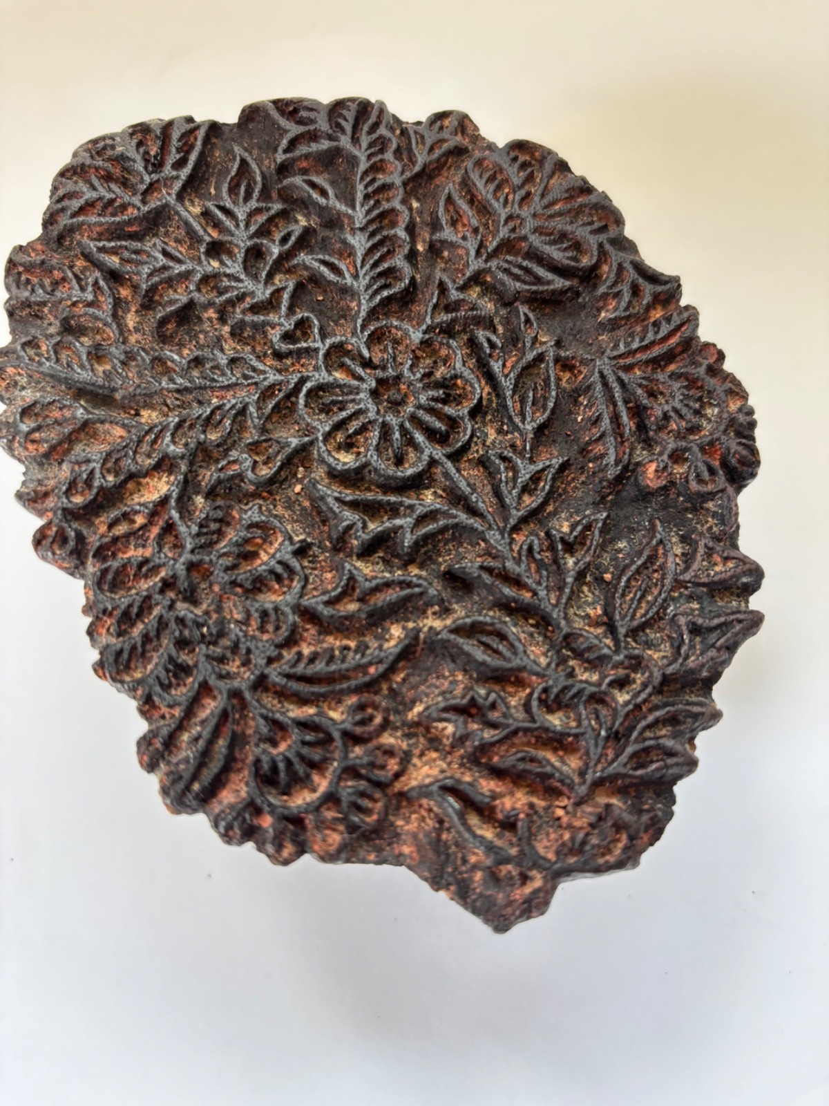 Antique Indian Wood Textile Stamp Print Block Rose Or Mango Wood Paisley Floral