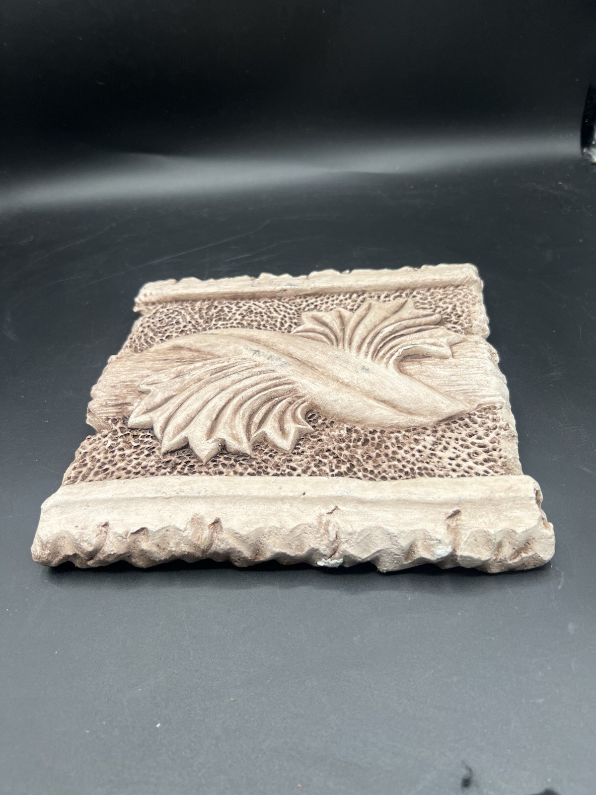 Heavy Chalkware Acanthus Leaf Scroll Plaque 8″Architectural Block Decor 3+ Lbs
