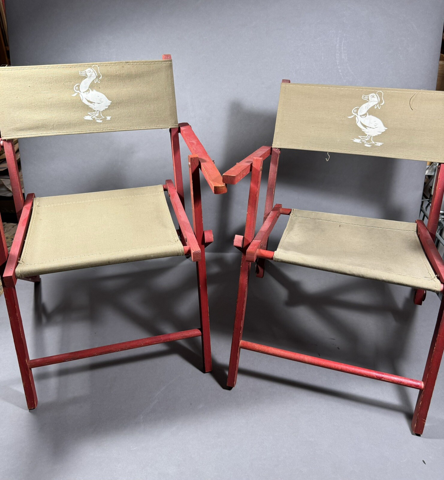 Vintage 1950’s Wood Frame & Canvas Duck Child Folding Director Chair Lot of 2