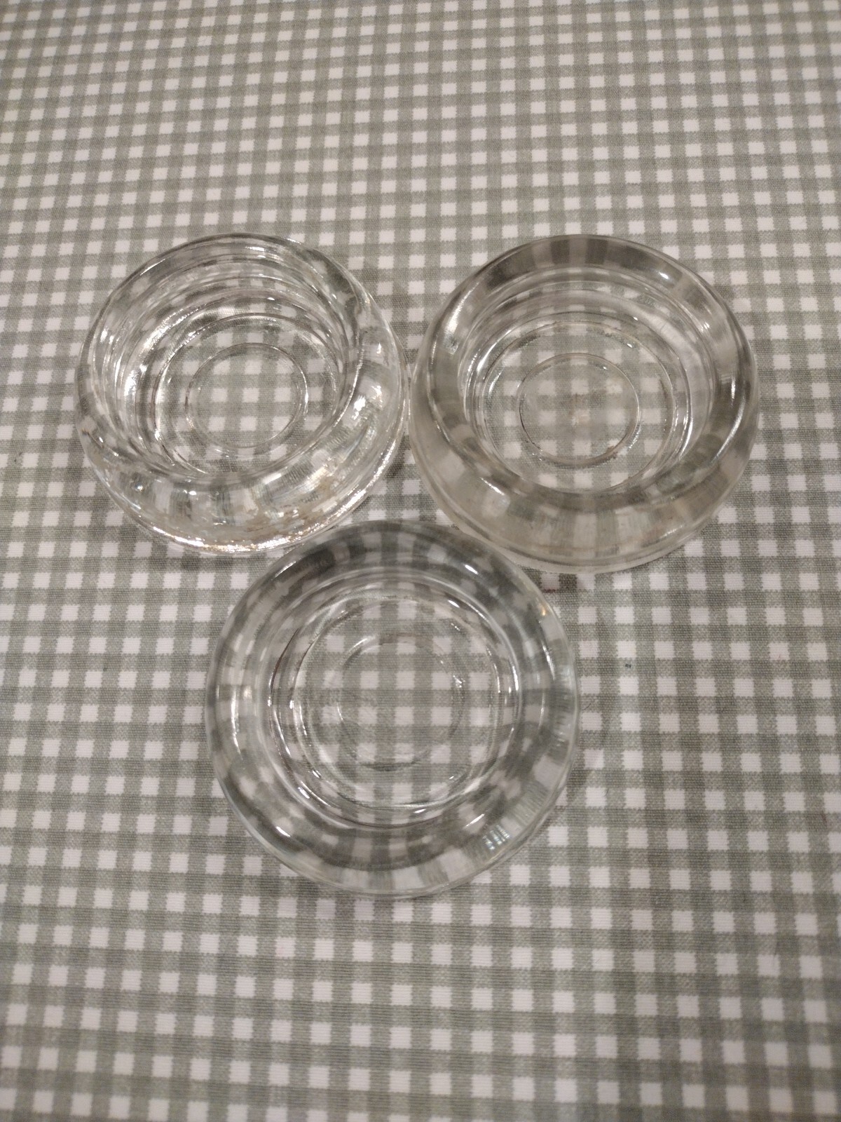 Vintage Clear Glass Furniture Coasters Lot Of 3 Diameter 2.5 Inches 1950s Heavy