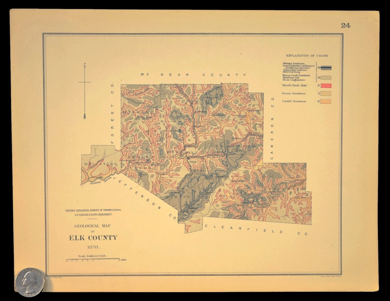 1878 Map of ELK COUNTY Pennsylvania Map Geologic St Marys Ridgway Pa NO FOLD