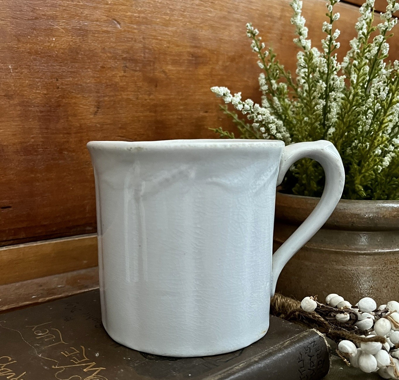 Antique English White Ironstone CERES Wheat Mug Unmarked 1860’s
