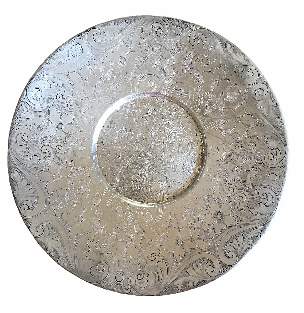 Vintage Academy Silver on Copper Serving Engraved Plate Floral Design 10″