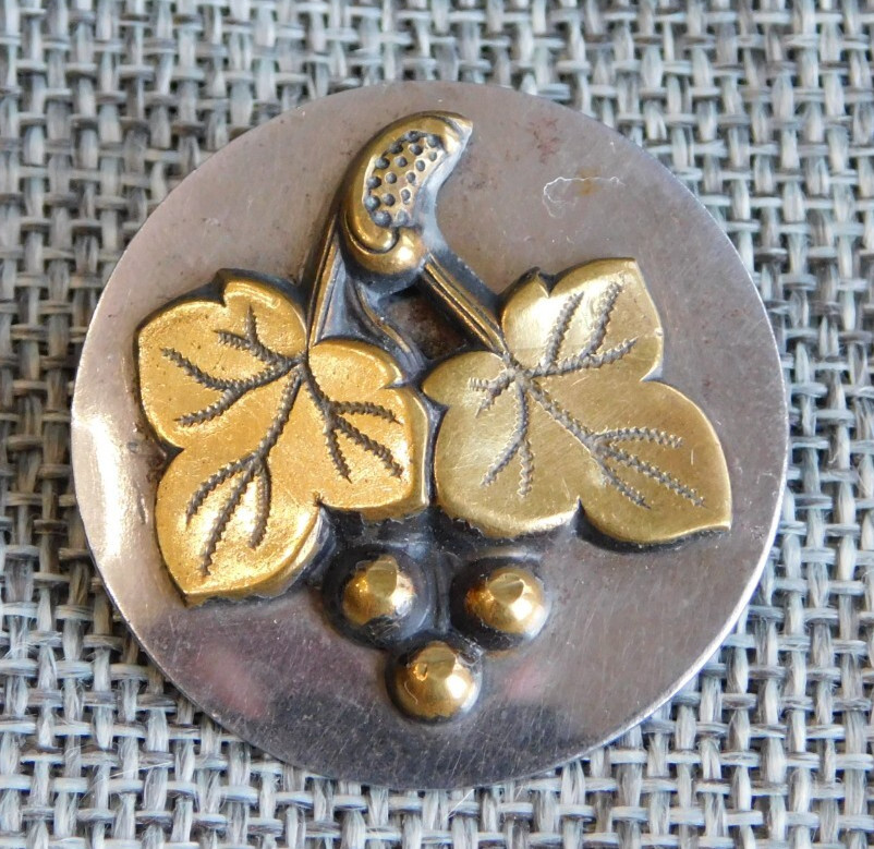 Antique Vtg 2 Piece Button Brass on White Metal Aprx: 1-1/8″ #215-X