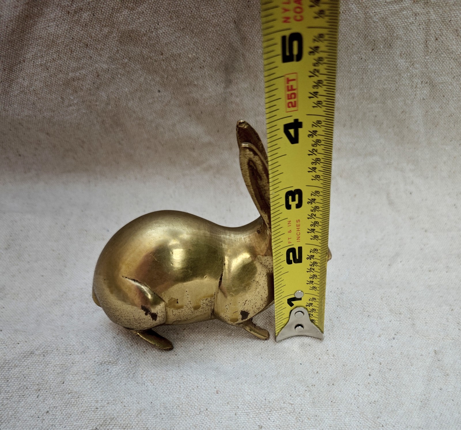 Vintage Brass Rabbit Bunny Figurine Sculpture 5″ Solid Heavy Cottontail Decor