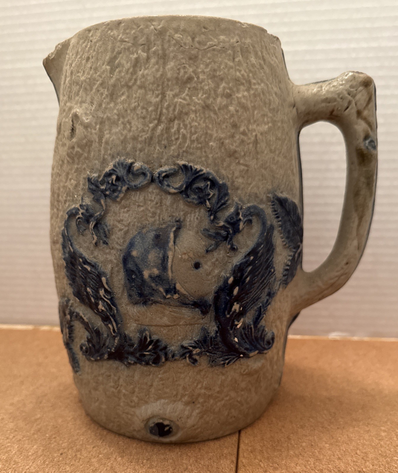 Whites Utica Salt glaze Stoneware Pitcher Jug Flowers Woman Bark Texture