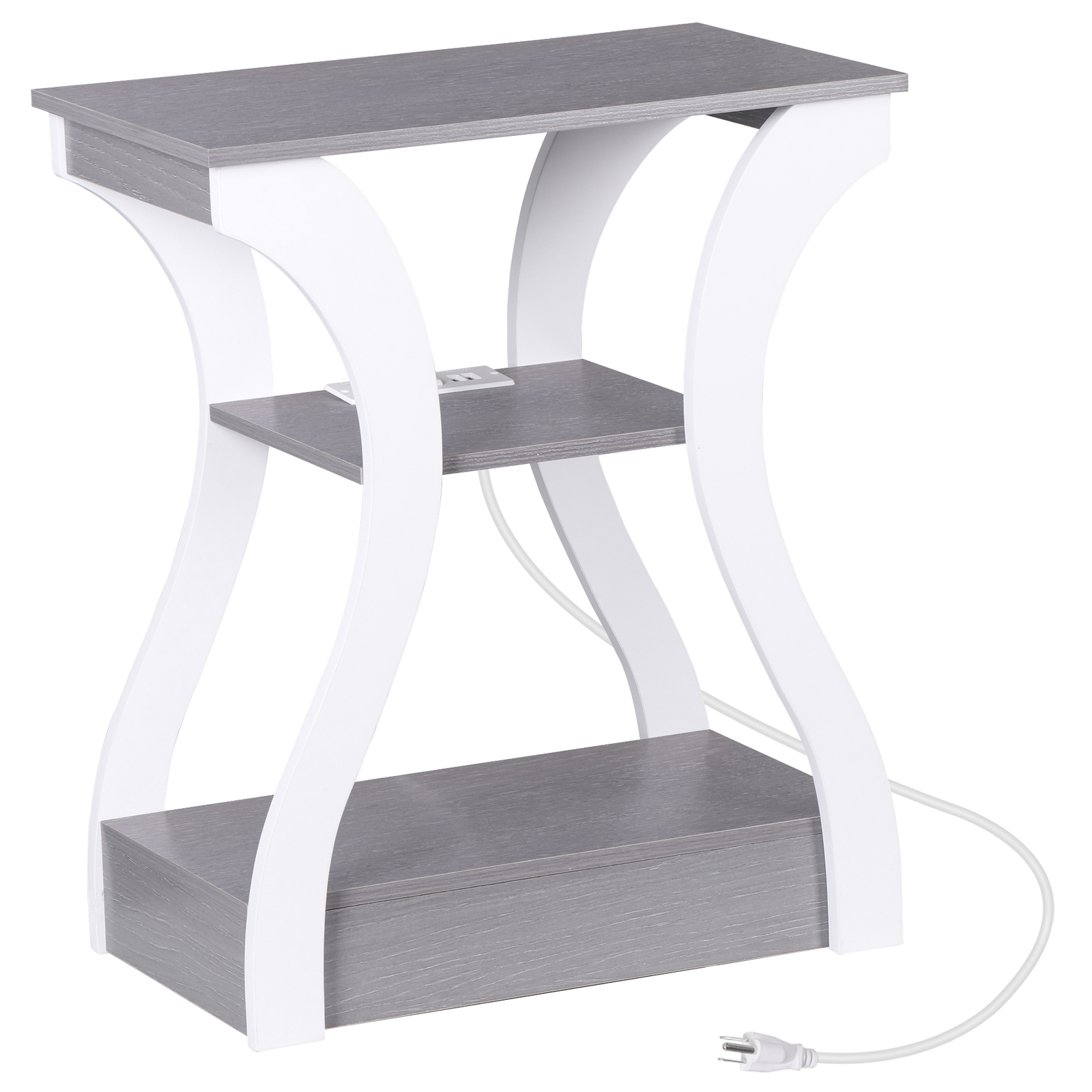 End Tables with Charging Station Side Table with USB Ports & Outlets Grey+White