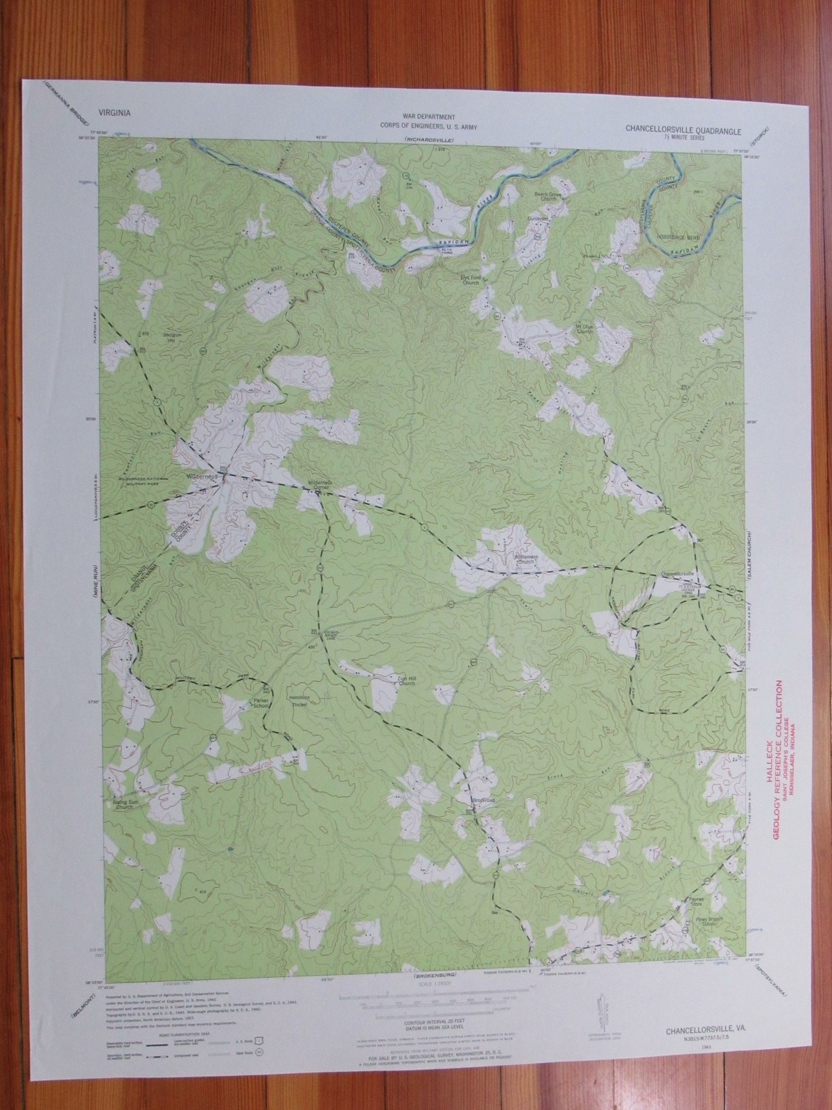 Chancellorsville Virginia 1957 Original Vintage USGS Topo Map